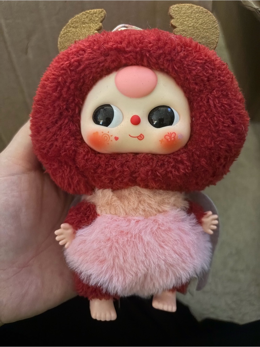 Plush Red & Pink Cozy Bug Keychain
